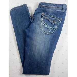 KARMA BLUE Women's Jeans Size 11 Blue Denim Embellished Pockets Skinny Y2K‎ BOHO